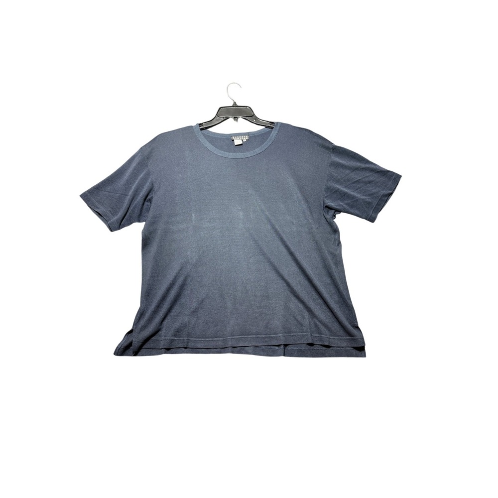 Barneys New York Silk Knit Tee Mens Medium Navy Blue Excellent Short Sleeve